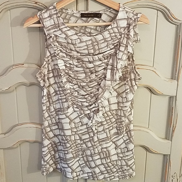 The Limited Tops - The Limited Taupe and Cream Sleeveless Med Top